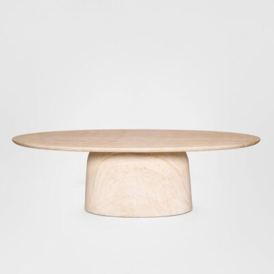 Marlowe Oval Hamptons Outdoor Dining Table Ivory Travertine Look