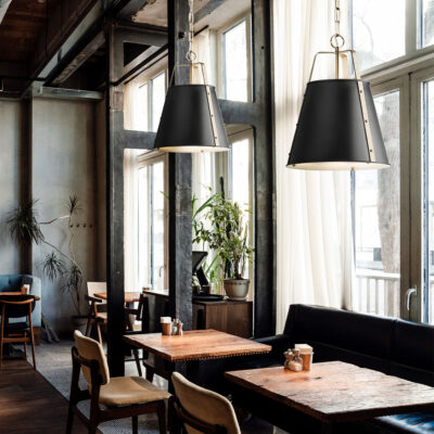 Marlwood Industrial Tapered Pendant in Black and Champagne Bronze — in situ view