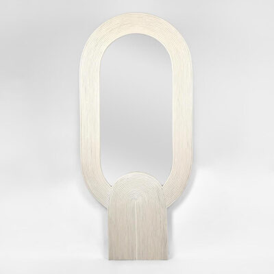 Marrenwood Hamptons Ribbed Rattan Arch Floor Mirror Ecru