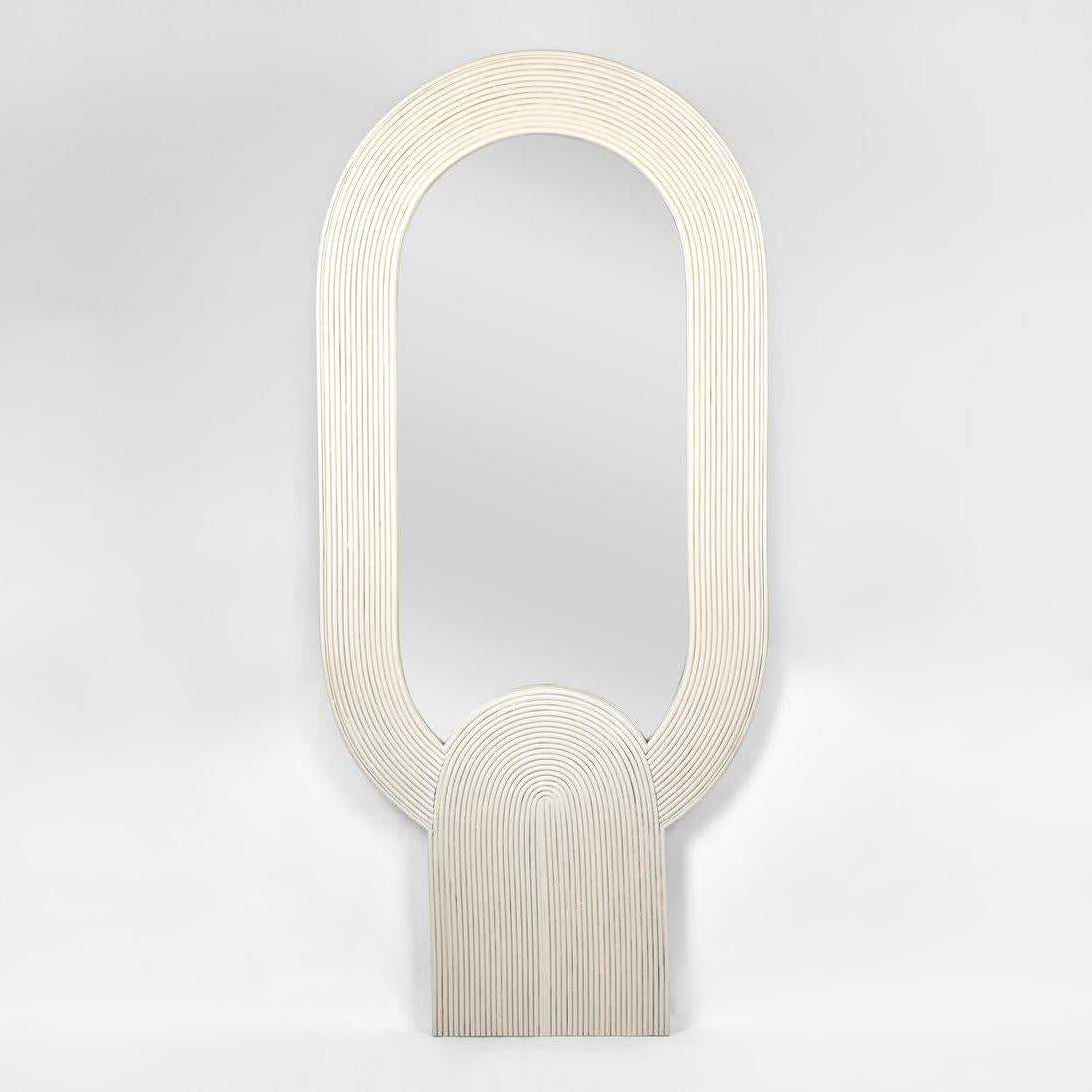 Marrenwood Hamptons Ribbed Rattan Arch Floor Mirror Ecru