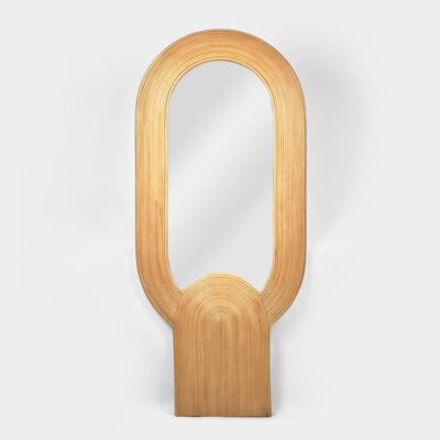 Marrenwood Hamptons Ribbed Rattan Arch Floor Mirror Natural