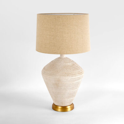 Marsden Heritage Ribbed White Table Lamp with Linen Shade