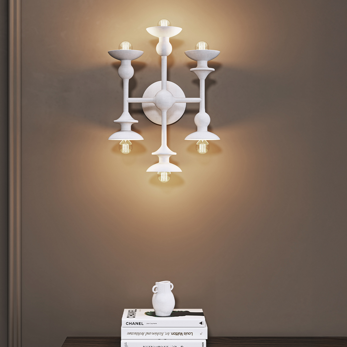 Meadowsweet Artistic Six-Light Wall Light Antique White Meadowsweet Artistic Six-Light Wall Light Antique White — in situ view