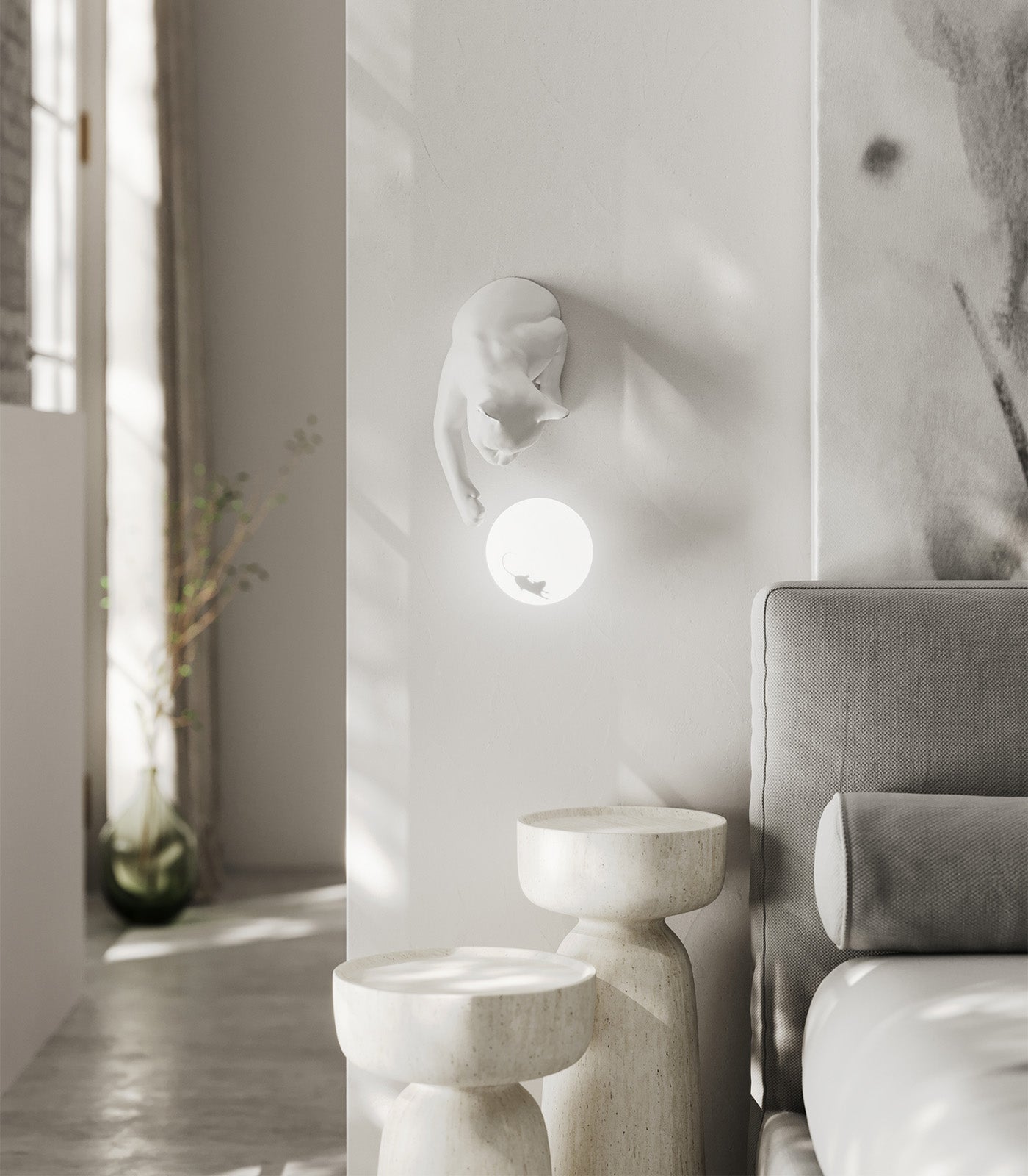 Merton Sculptural Cat Wall Light Matte Black And White