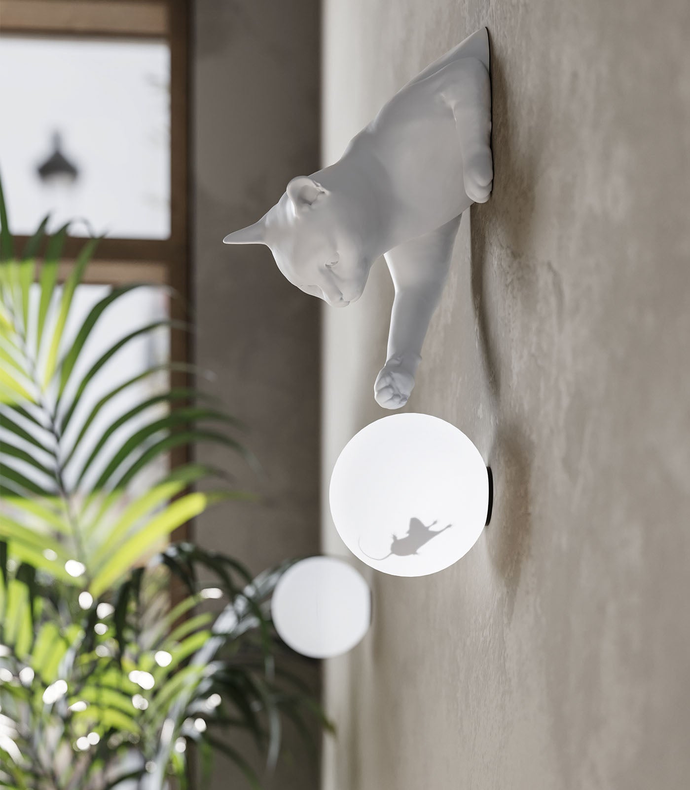 Merton Sculptural Cat Wall Light Matte Black And White