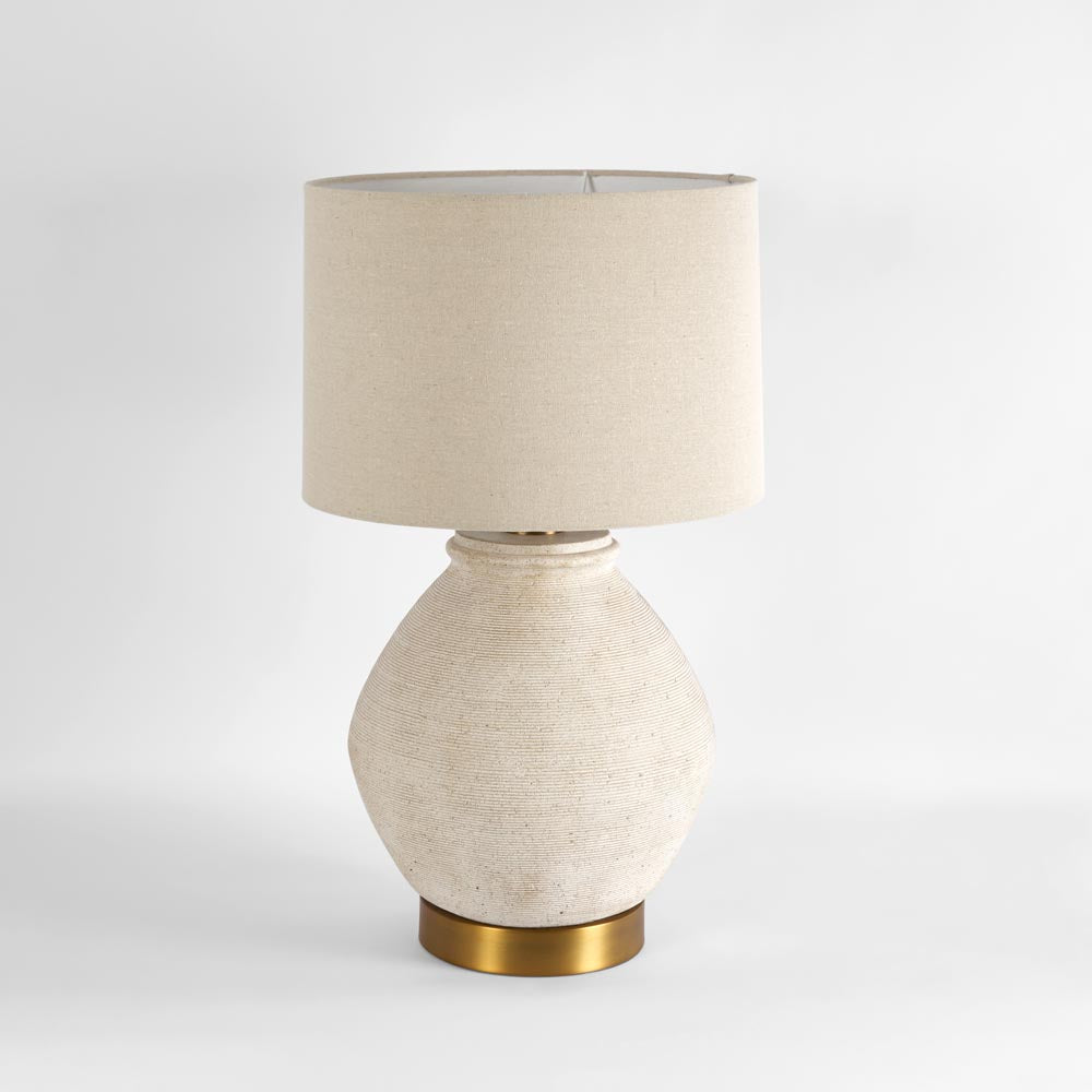 Montville Hamptons Sandstone Table Lamp With Linen Shade