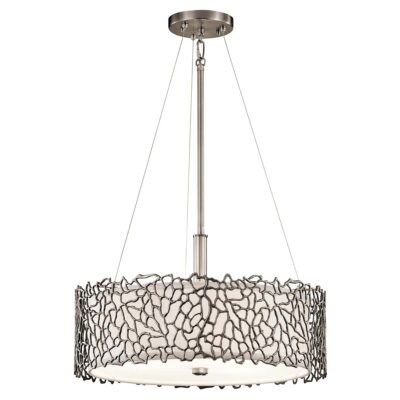 Moonlit Reef Contemporary Coral Drum Pendant Classic Pewter