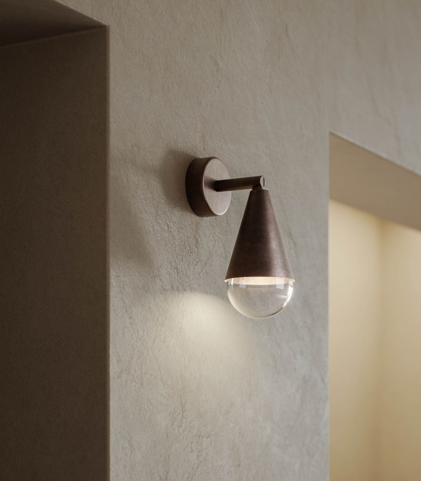 Morningside Contemporary Cone Wall Light Antique Iron with Clear Glass Drop