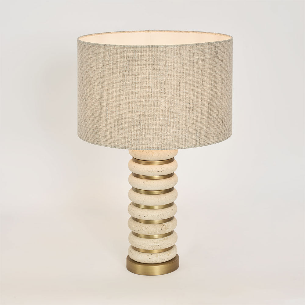 Mornington Hamptons Stacked Travertine Table Lamp with Linen Shade Mornington Hamptons Stacked Travertine Table Lamp with Linen Shade