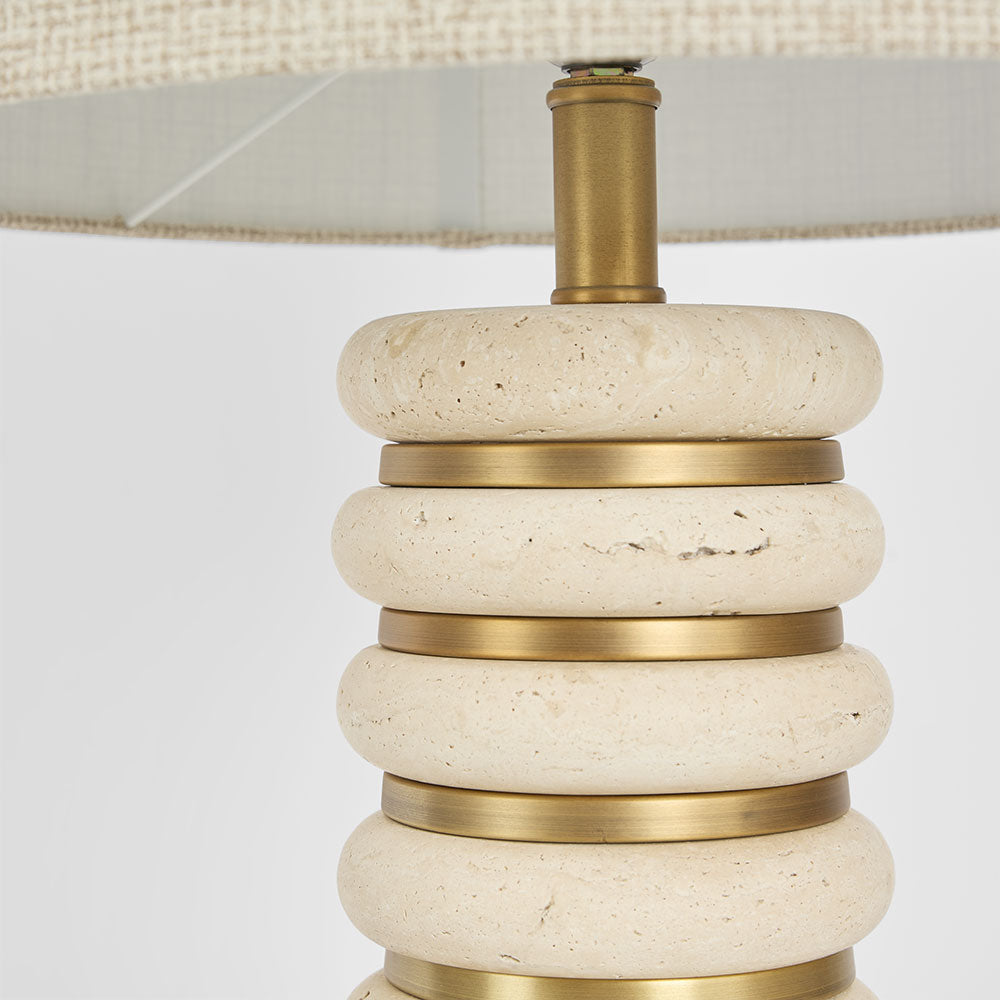 Mornington Hamptons Stacked Travertine Table Lamp with Linen Shade Mornington Hamptons Stacked Travertine Table Lamp with Linen Shade