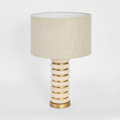 Mornington Hamptons Stacked Travertine Table Lamp with Linen Shade