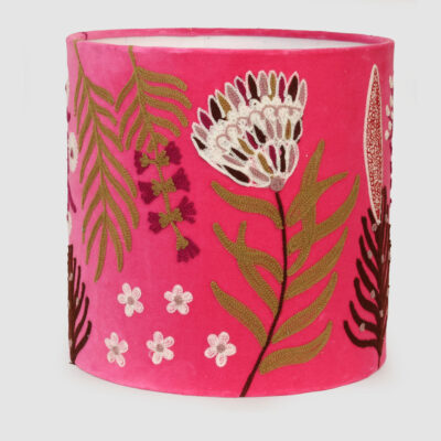 Mossvale Embroidered Drum Lamp Shade Fuchsia Pink