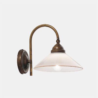 Murano Classic Curved Wall Light Antique Brass And White Glass