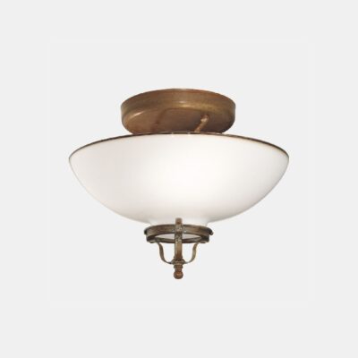 Murano Curve Semi Flush Ceiling Light Antique Brass And White Glass
