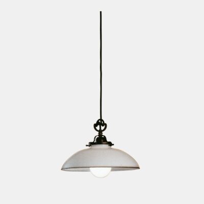 Murano Provincial Dome Pendant Light Antique Brass and White Glass