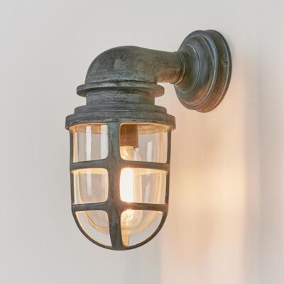 Northcliffe Nautical Caged Wall Light Verdigris Brass
