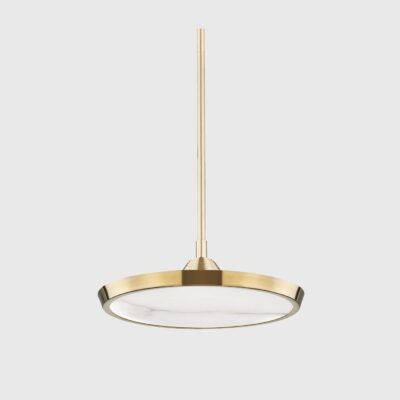 Northgate Mews Contemporary Alabaster Disc Pendant in Aged Brass