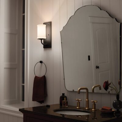 Norwood Cross Light Black Heritage Bathroom Sconce — in situ view