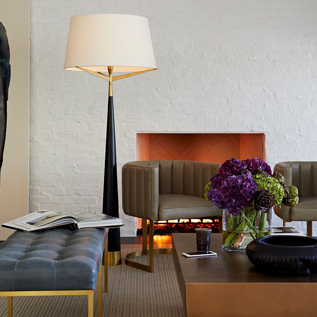 Oldstone Hamptons Floor Lamp Black And Antique Brass Oldstone Hamptons Floor Lamp Black And Antique Brass — in situ view