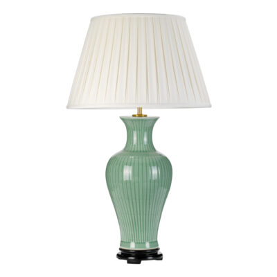 Orient Vale Oriental Ceramic Table Lamp in Celadon Green with Ivory Pleated Shade