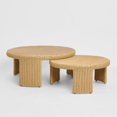 Ottermill Hamptons Round Wicker Outdoor Coffee Table Nest of 2 Natural