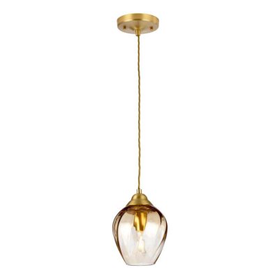 Ottershaw Court Hamptons Pendant Brushed Brass Amber Glass
