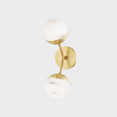 Overton Springs Contemporary Double Globe Wall Light Aged Brass and White