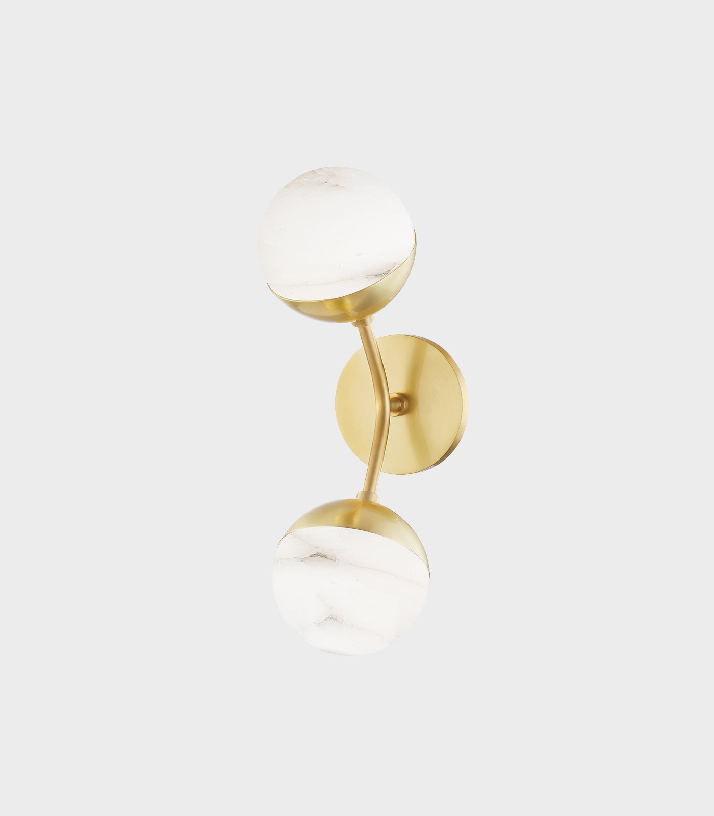 Overton Springs Contemporary Double Globe Wall Light Aged Brass and White