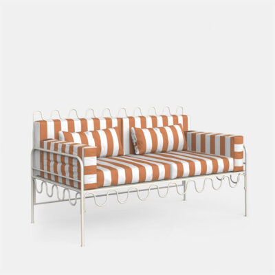 Palmerton Hamptons Scalloped 2 Seat Outdoor Sofa Terracotta White Stripe