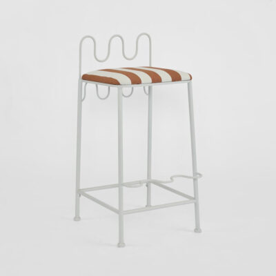 Palmerton Perch Hamptons Scalloped Wire Bar Stool Terracotta Stripe