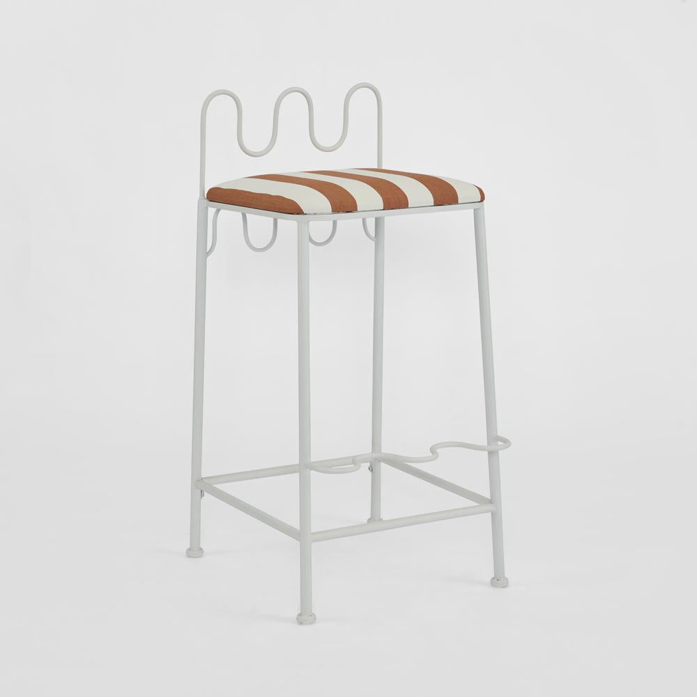 Palmerton Perch Hamptons Scalloped Wire Bar Stool Terracotta Stripe
