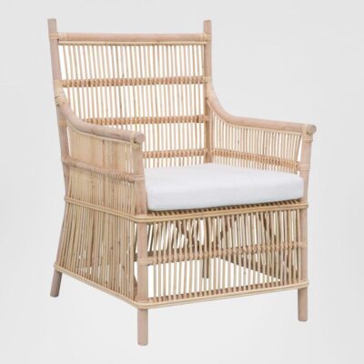 Palmgrove Armchair Hamptons Woven Rattan High-Back Armchair Beige