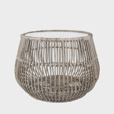 Palmgrove Basket Hamptons Rattan Coffee Table With Glass Top