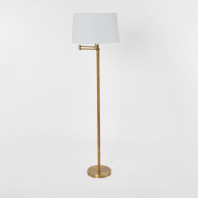 Parkview Hamptons Rattan Wrapped Brass Swing Arm Floor Lamp