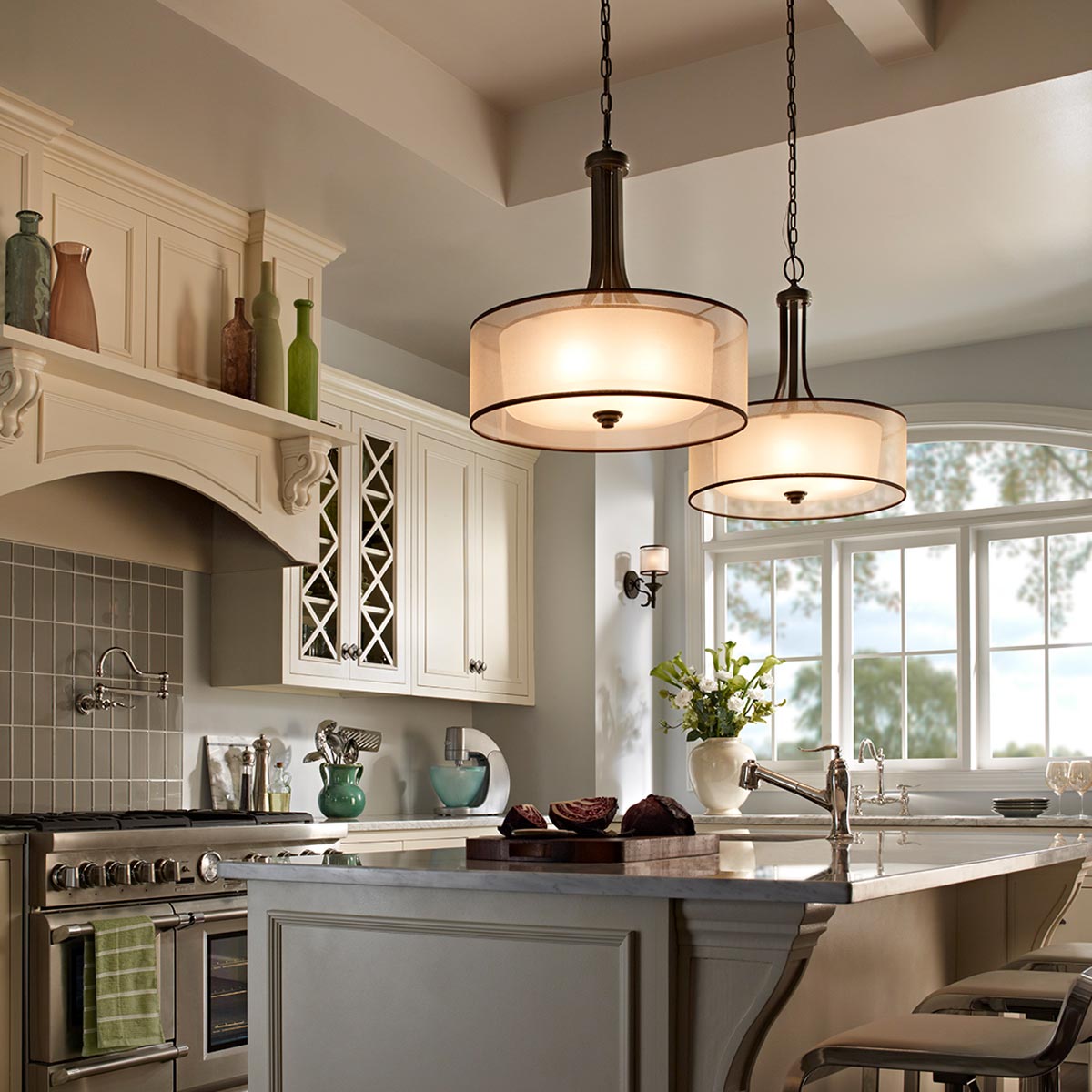 Pemberleigh Hamptons Large Drum Pendant Mission Bronze Pemberleigh Hamptons Large Drum Pendant Mission Bronze — in situ view
