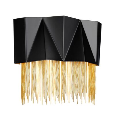 Penrose Court Contemporary Wall Light Black And Gold Fringe