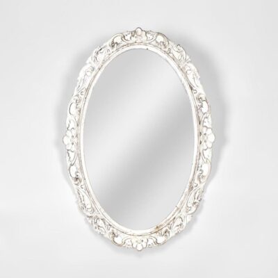 Petalborough French Provincial Oval Floral Frame Mirror White