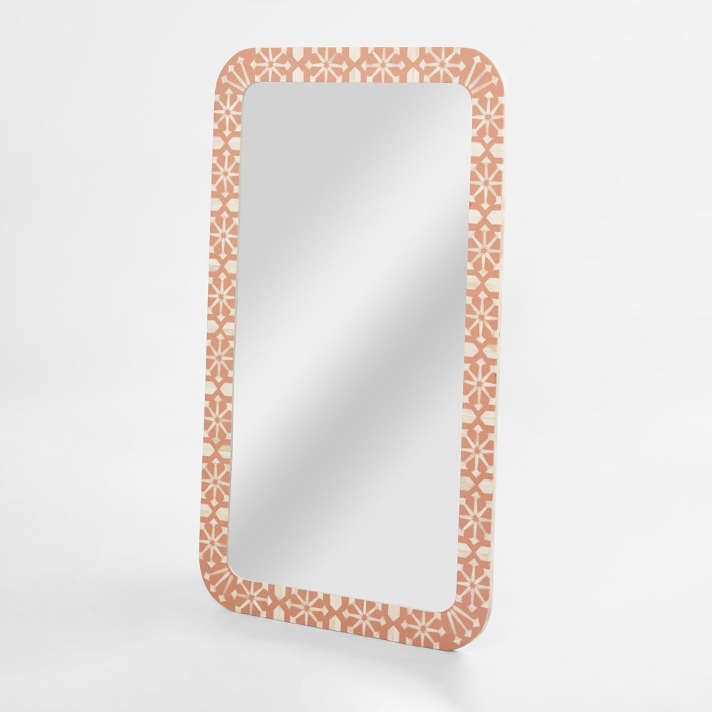 Petworth Moroccan Bone Inlay Mirror Peach and White Petworth Moroccan Bone Inlay Mirror Peach and White