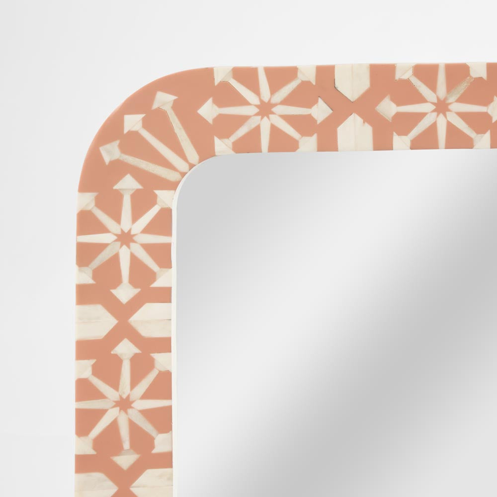 Petworth Moroccan Bone Inlay Mirror Peach and White Petworth Moroccan Bone Inlay Mirror Peach and White