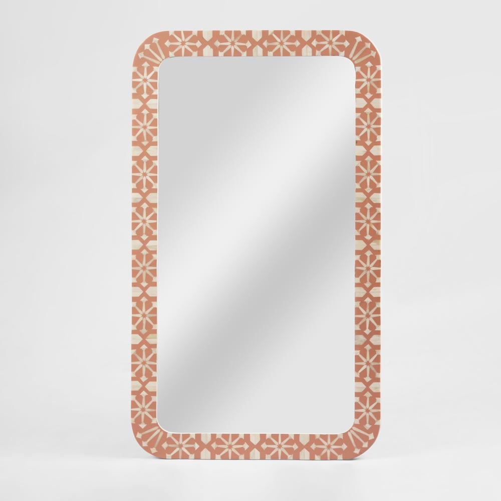 Petworth Moroccan Bone Inlay Mirror Peach and White