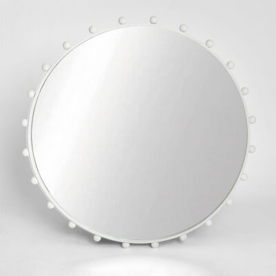 Portlow Round Outdoor Mirror 90cm White Beaded Frame