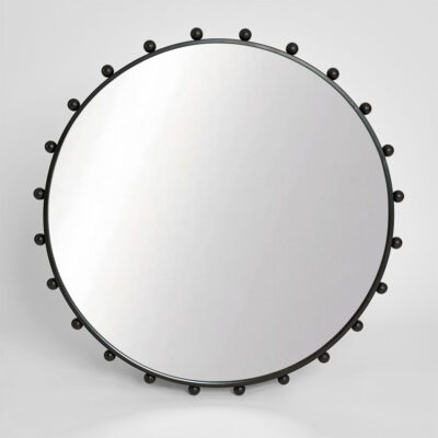 Portlow Round Studded Black Outdoor Mirror 90cm