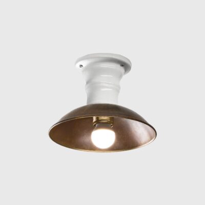 Prato Industrial Ceiling Light Antique Brass And White Ceramic