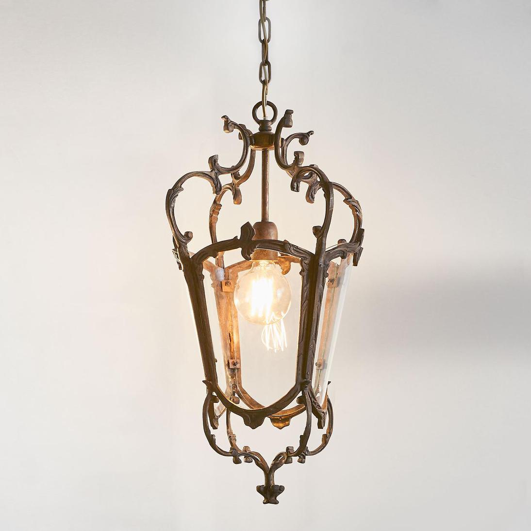 Prestige French Provincial Scrolled Brass Lantern Pendant