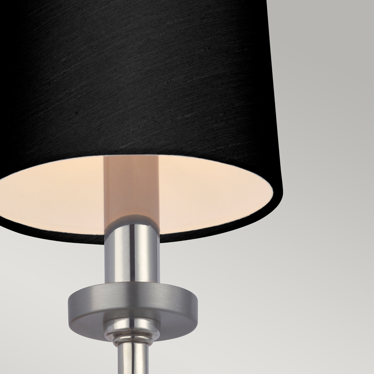 Quaywood Hamptons Wall Light Polished Chrome with Black Faux Silk Shade Quaywood Hamptons Wall Light Polished Chrome with Black Faux Silk Shade — detail view