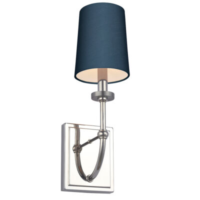 Quaywood Hamptons Wall Light Polished Chrome with Blue Silk Shade