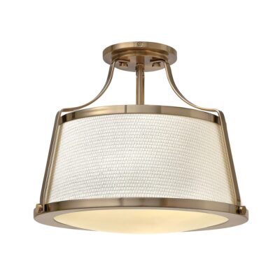 Queensmere Hamptons Ceiling Semi-Flush Brushed Brass Linen Shade