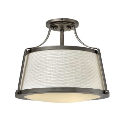 Queensmere Hamptons Ceiling Semi-Flush in Antique Nickel with Linen Shade