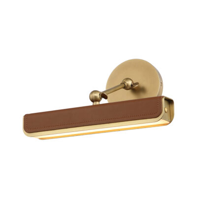 Rathmore Vale Brass Wall Light with Cognac Leather