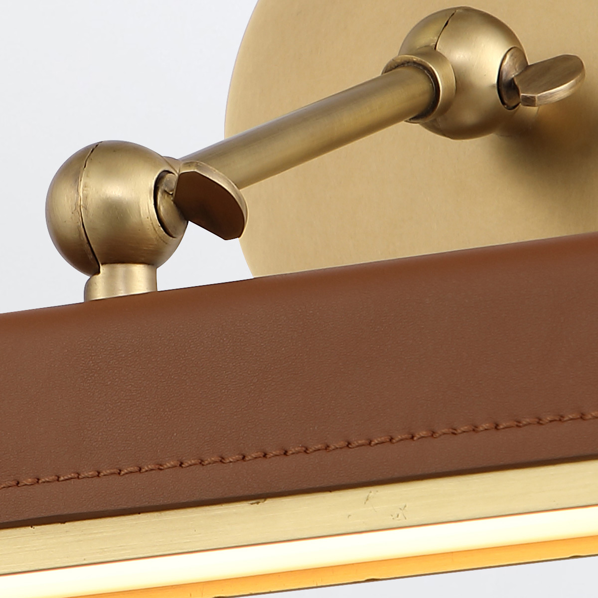Rathmore Vale Brass Wall Light with Cognac Leather Rathmore Vale Brass Wall Light with Cognac Leather — detail view